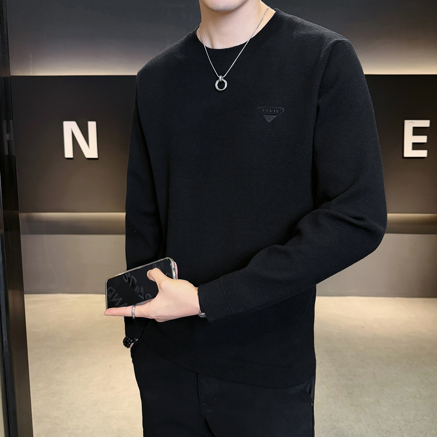 2025冬男轻奢修身圆领无痕含羊毛毛衣打底A230-26082-P78(控118),男装T恤,电商A230
