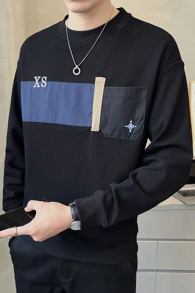 2026春季男士新款微阔贴布撞色圆领卫衣打底A230-8850-P80(控118),男装T恤,电商A230