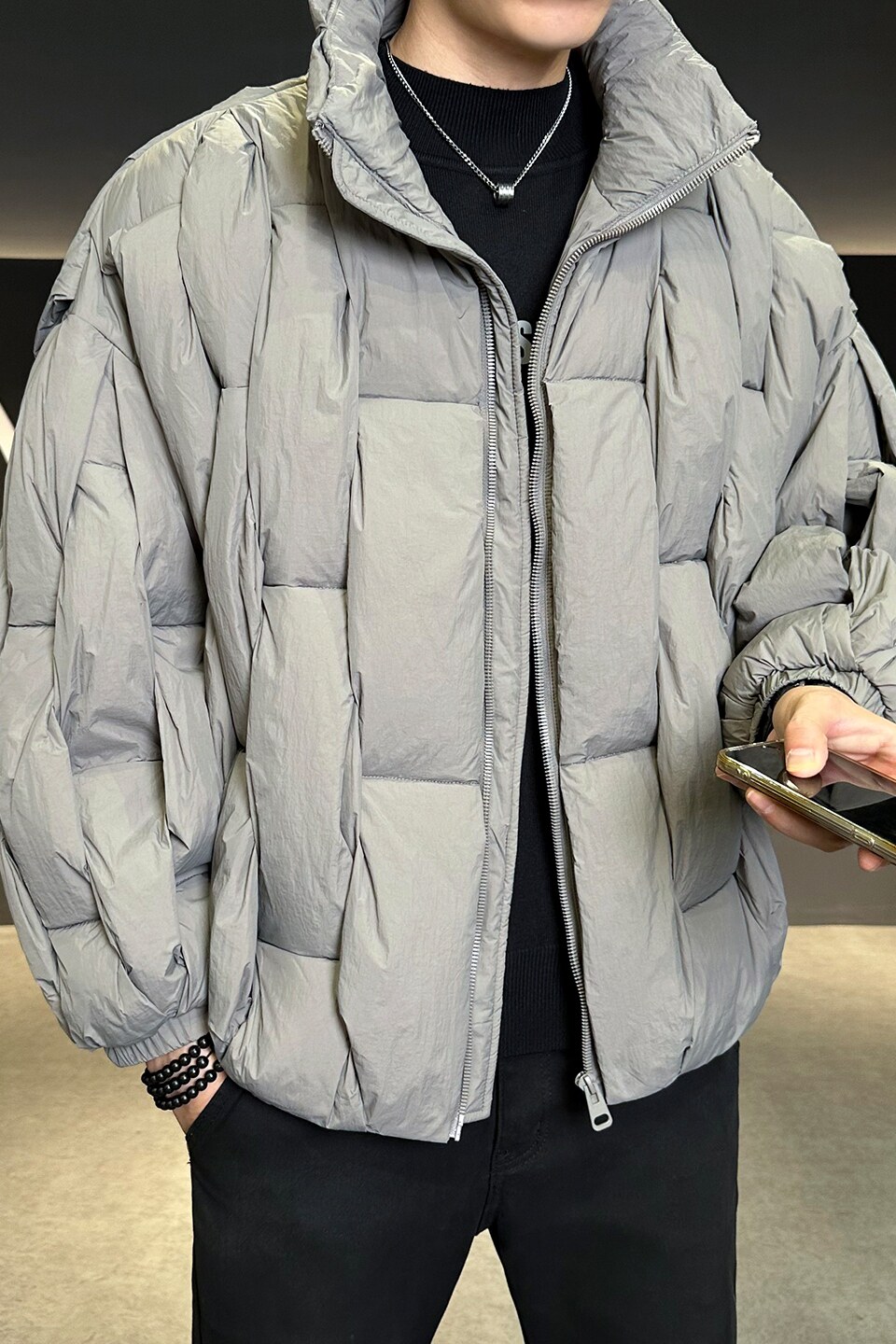 2025冬男年货宽松立领酒桶块标90羽绒服A230-8901-P420(控599),男装羽绒服,电商A230