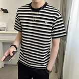 2025夏男款幸运符贴标经典条纹修身短袖T恤A230-882757-P50(控75)，男装T恤，电商A230