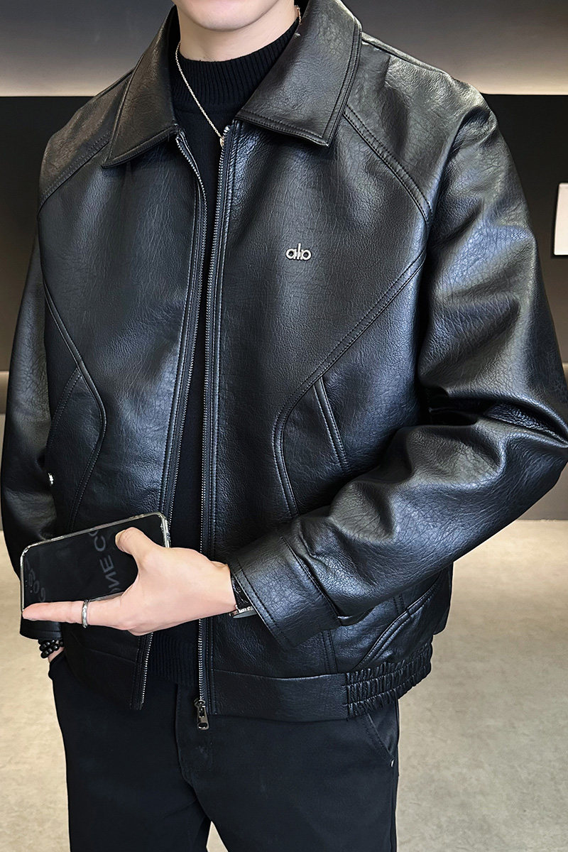 2025秋冬季男款皮衣翻领外套仿真皮机车服A230-8532-P155(控199),男装皮衣,电商A230