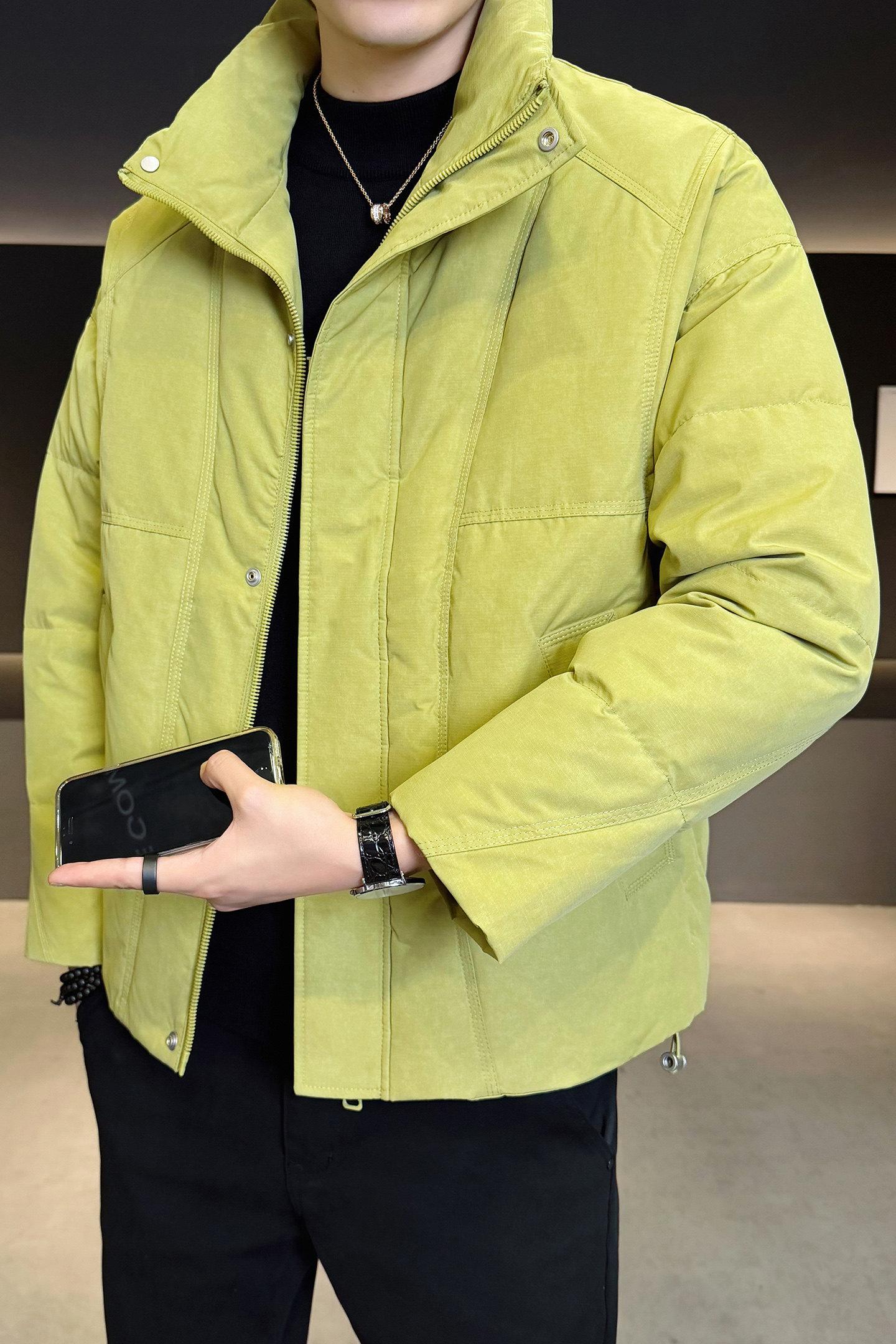 2025年冬男微宽松立领压花标50羽绒服A230-6612-P205（控299）,男装羽绒服,电商A230