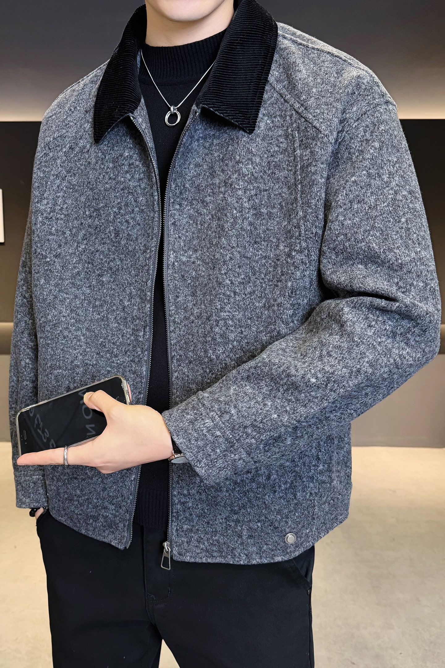2025冬季男款微宽松方领撞色毛呢夹克外套A230-8909-P165(控265),男装夹克,电商A230