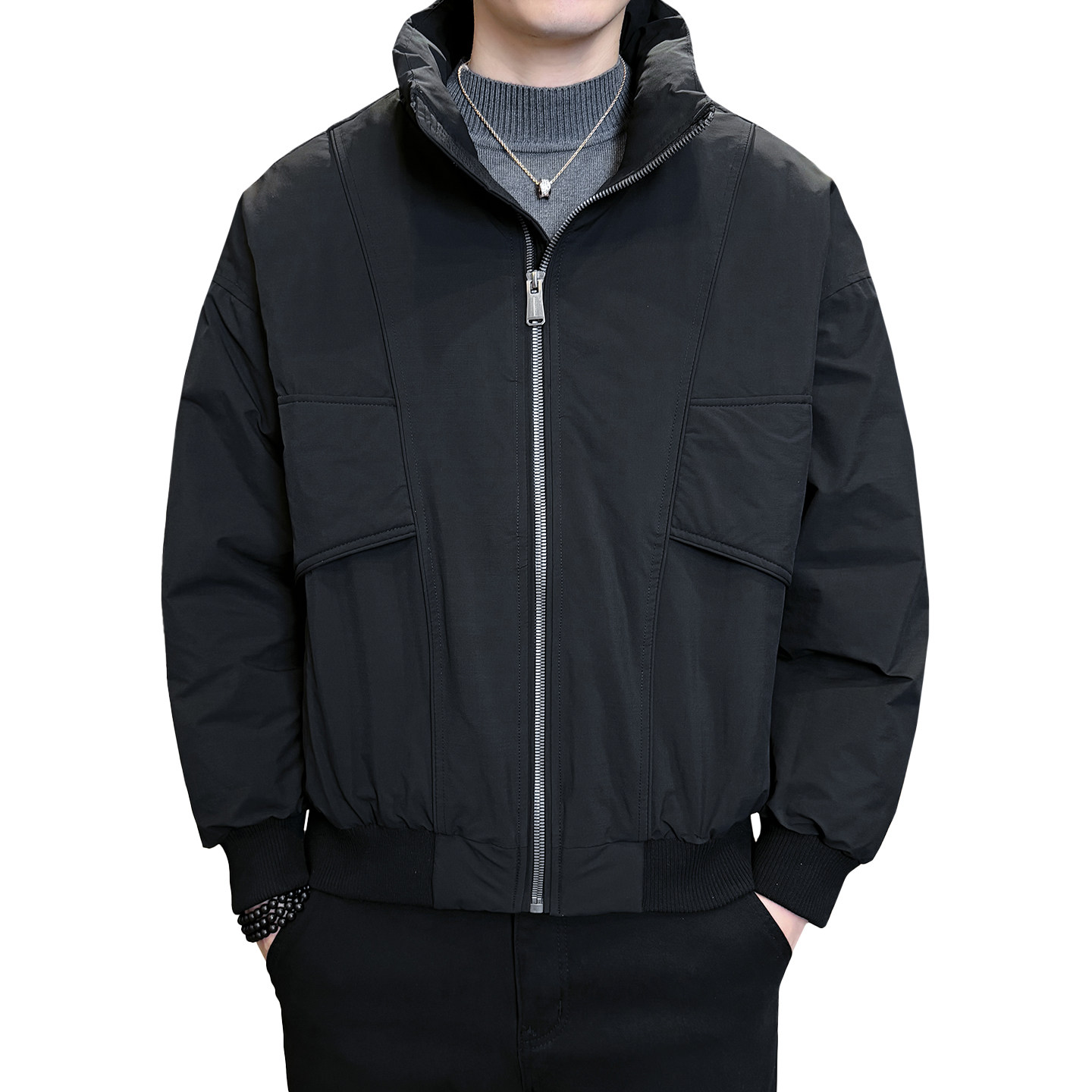 2025年冬男微宽松立领标90工装式羽绒服A230-95710-P220(控320),男装羽绒服,电商A230