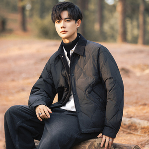 2025冬男修身灯芯绒方领菱形标90羽绒服A230-5937-P248(控348)，男装羽绒服，电商A230