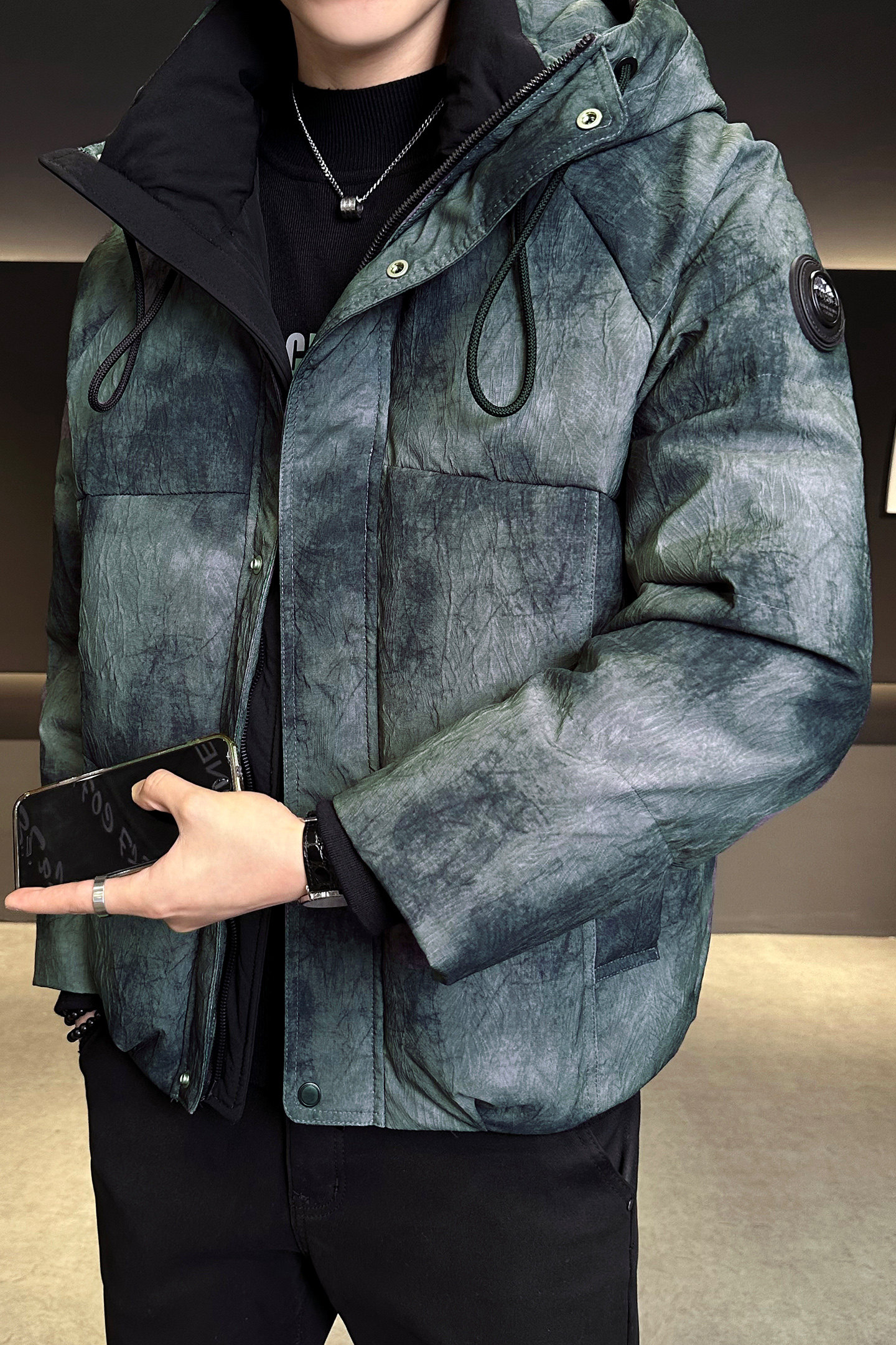 2025冬男微宽松肌理感渐变撞色连帽羽绒服A230-88280-P248(控348),男装羽绒服,电商A230
