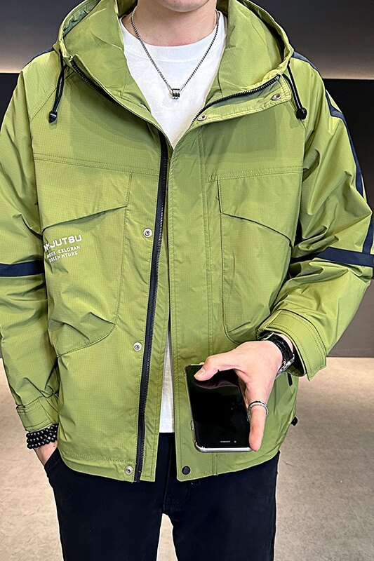 2025春秋男士新款宽松连帽拼色中长款夹克A230-24001-P155(控198),男装夹克,电商A230