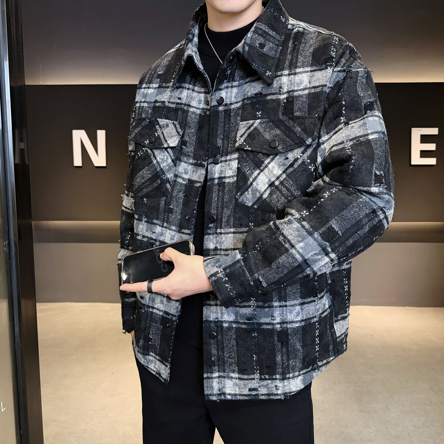 2025年冬男微宽松牛仔衬衫领标90羽绒服A230-5885-P259(控359),男装衬衫,电商A230