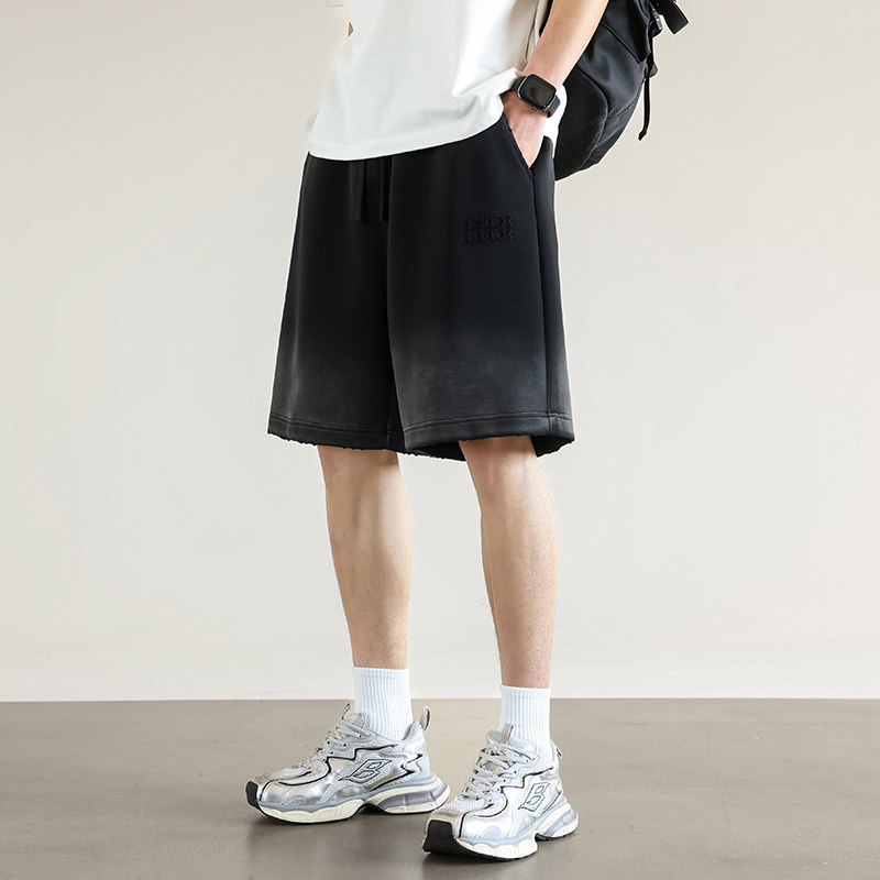 2025夏季男款针织水洗渐变破洞刺绣短裤休闲裤A230-628-P65(控99)图片