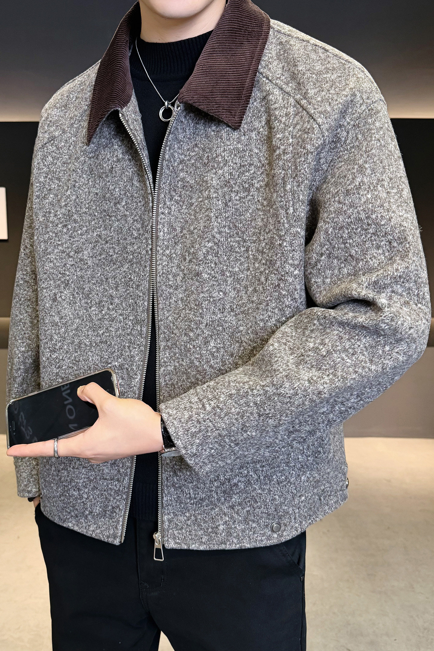 2025冬季男款微宽松方领撞色毛呢夹克外套A230-8909-P165(控265),男装夹克,电商A230