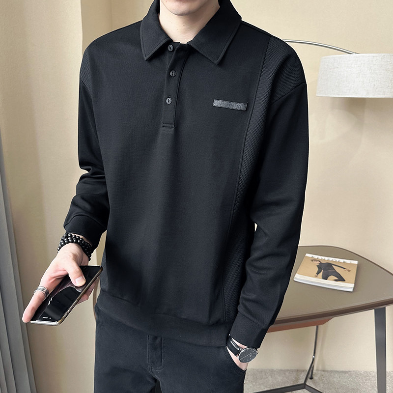 2025秋季男士套头翻领新款拼接卫衣打底衫A230-66569-P80(控115),男装T恤,电商A230