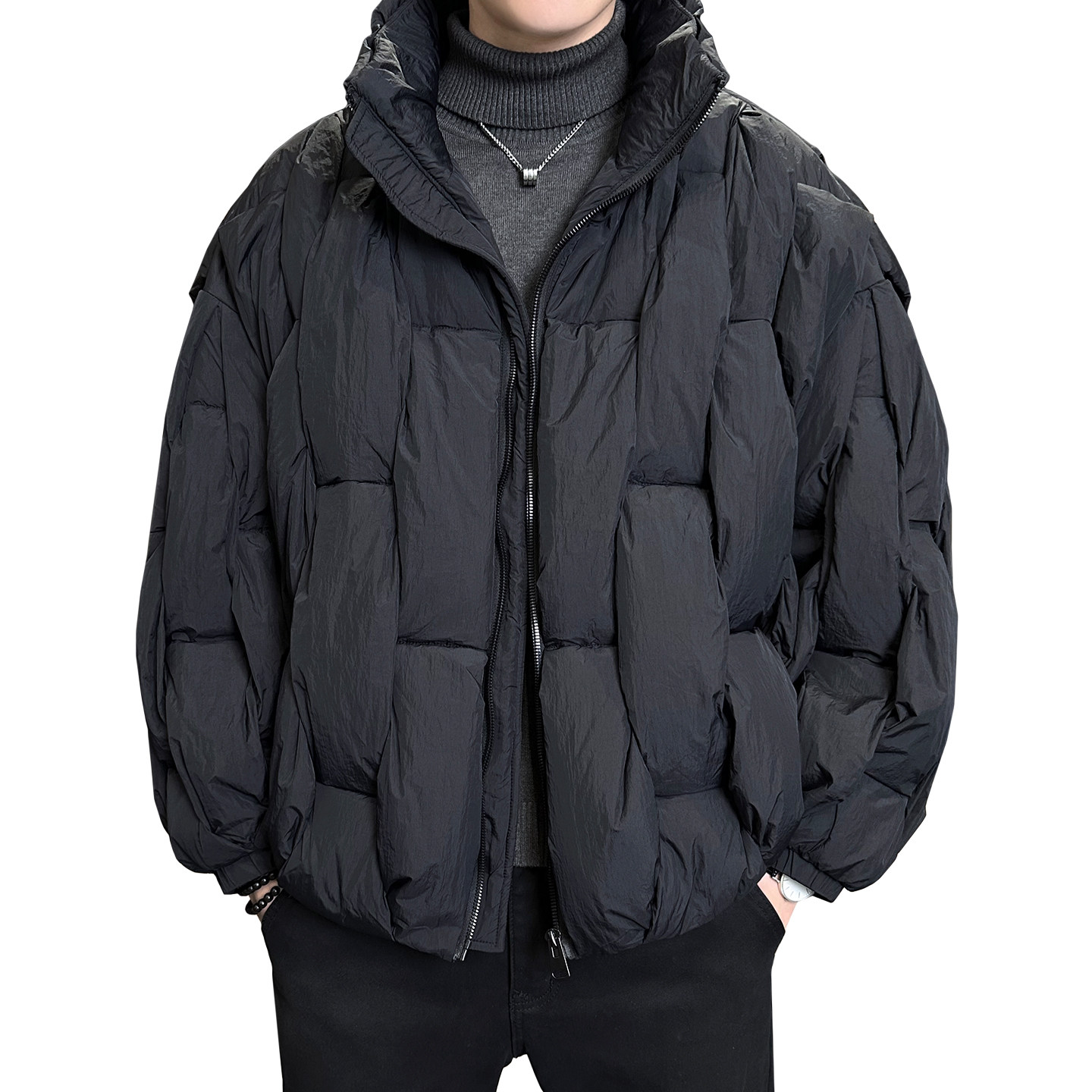 2025冬男年货宽松立领酒桶块标90羽绒服A230-8901-P420(控599),男装羽绒服,电商A230