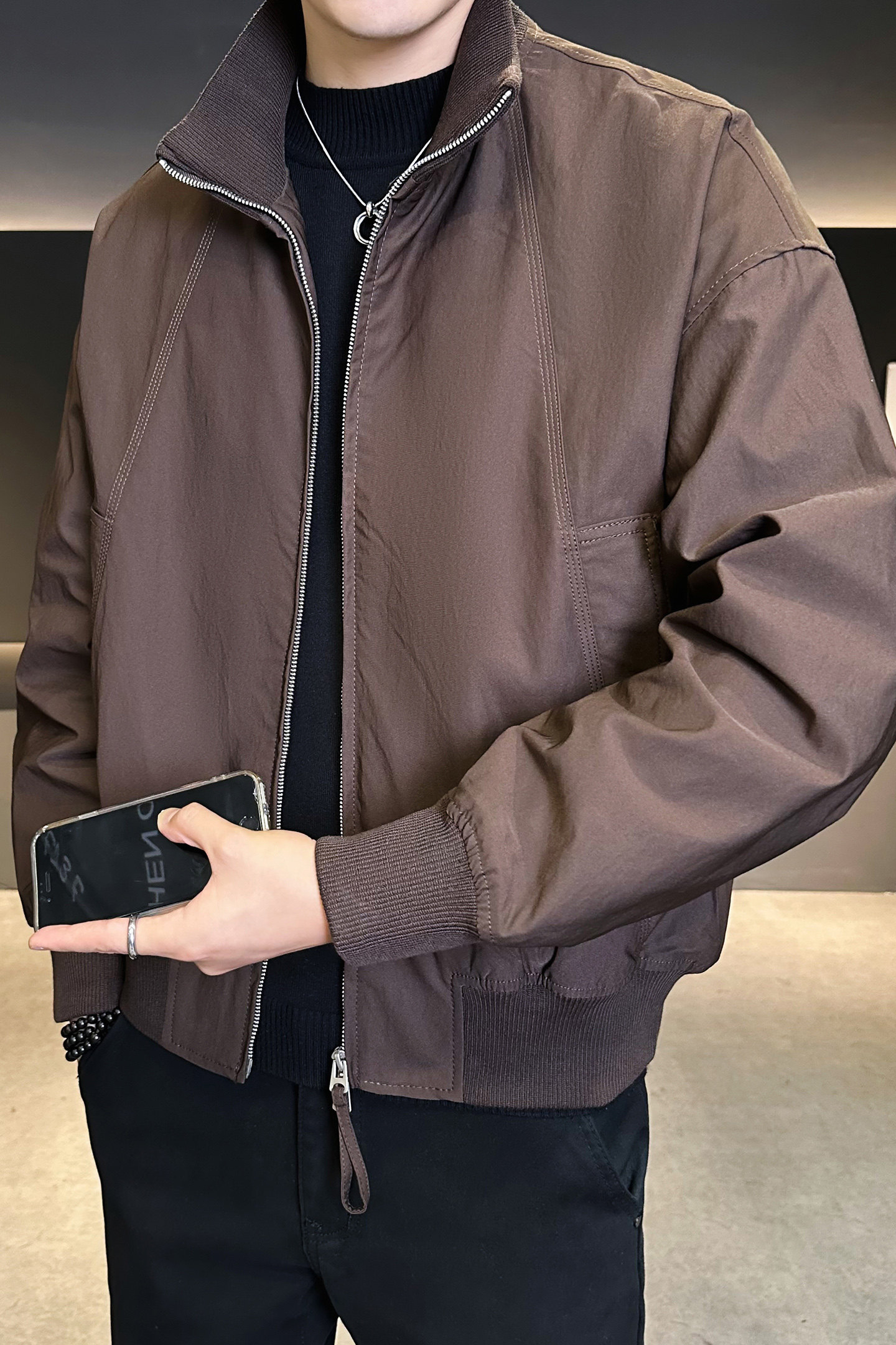 2025年冬季男款加绒加厚针织立领夹克外套A230-99077-P145(控185),男装夹克,电商A230
