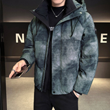 2025冬男微宽松肌理感渐变撞色连帽羽绒服A230-88280-P248(控348)，男装羽绒服，电商A230