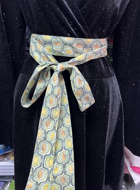 春和景明圆领袍汉服腰带通用绿色竹叶兰草印花汉服腰封装饰宽腰带