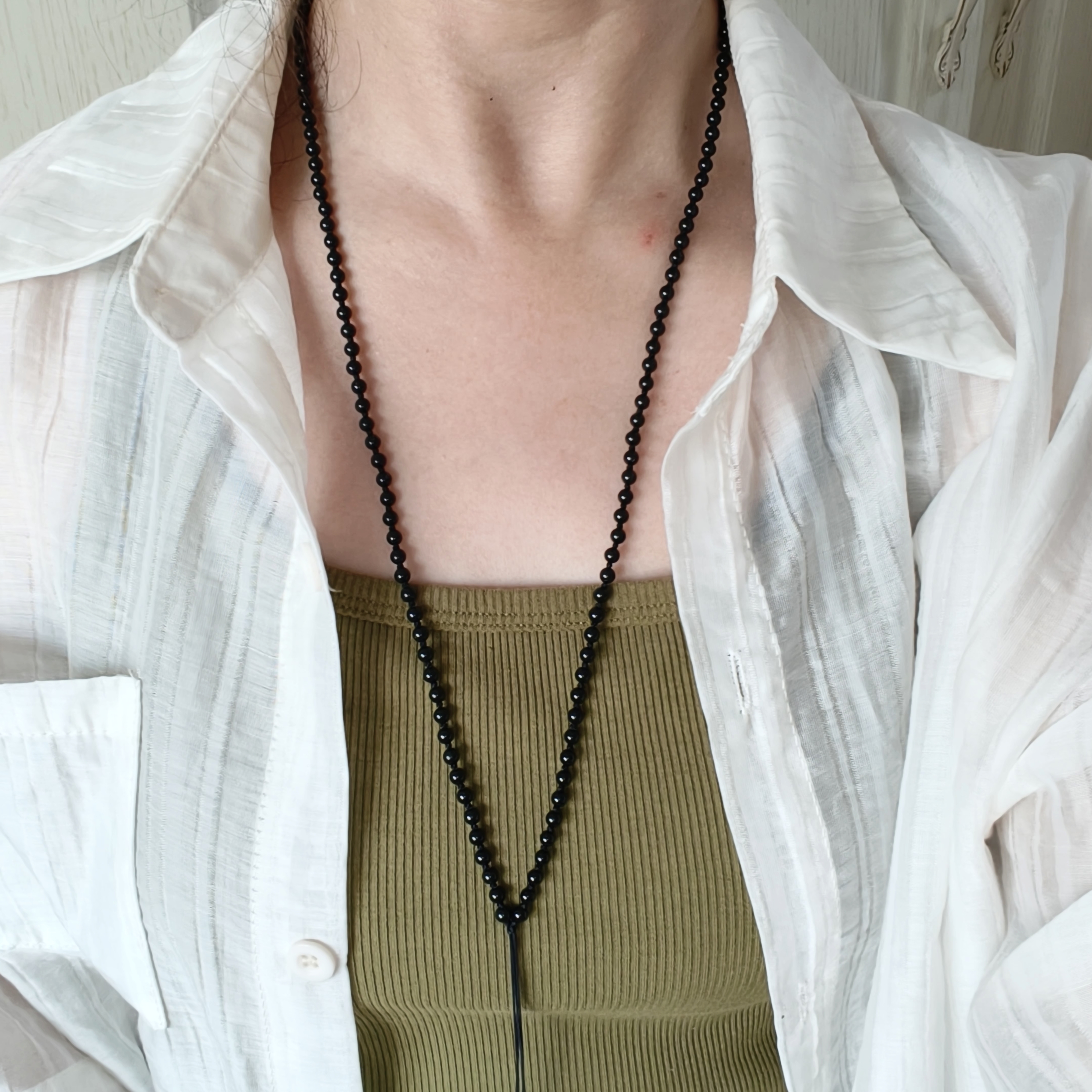 天然高品质黑曜石项链绳小珠细链吊坠绳黑色百搭精致男女细绳