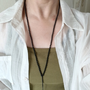 天然高品质黑曜石项链绳小珠细链吊坠绳黑色百搭精致男女细绳