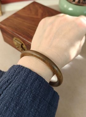 天然绿檀黑檀木素圈手镯女香木复古文艺细圆条镯子送爱人女儿母亲