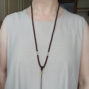 印度小叶紫檀木吊坠佛牌项链毛衣链绳男女小珠链莲花好运连连