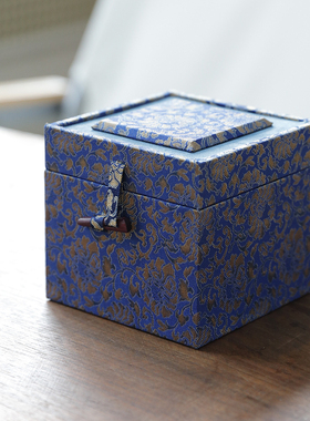 蓝色金花锦盒文玩茶具紫砂壶银器包装礼品盒子主人杯摆件锦盒定制