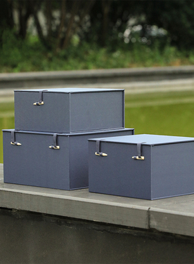 蓝色锦布骨针高款方形礼品盒素雅挂盘盒包装盒大碗收纳锦盒茶饼盒