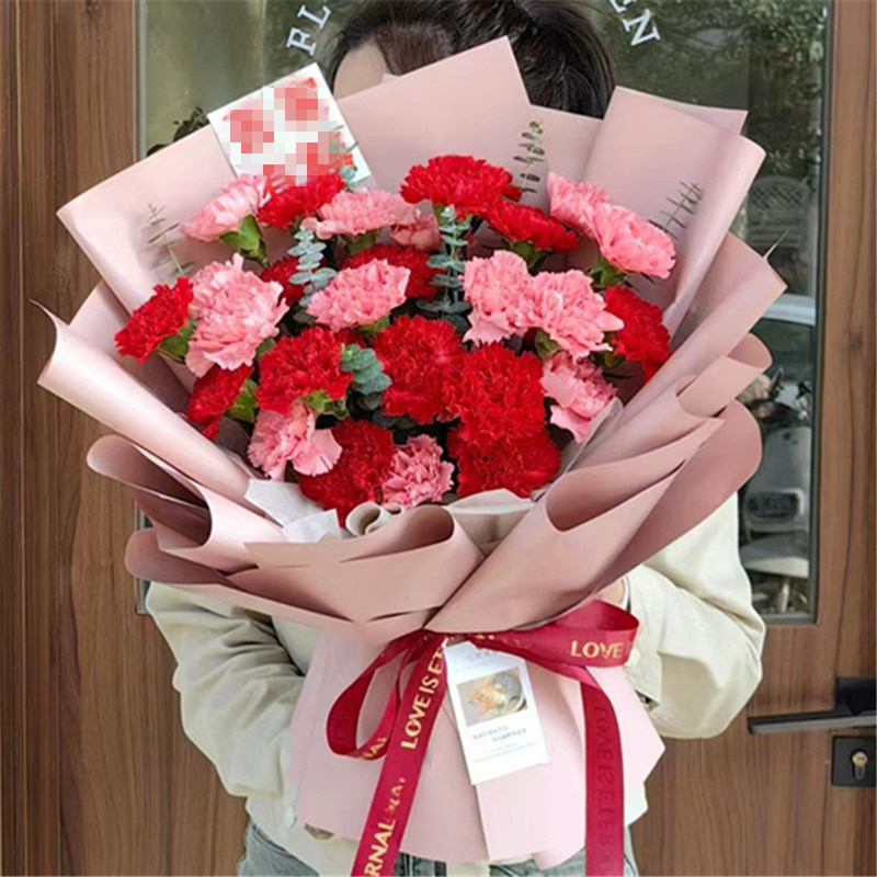 温柔以待】母亲节鲜花礼物22朵粉+红康乃馨花束潍坊鲜花同城速递