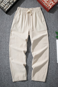 K200春秋新款棉麻休闲裤男修身百搭男裤工作干活男装宽松直筒裤图片