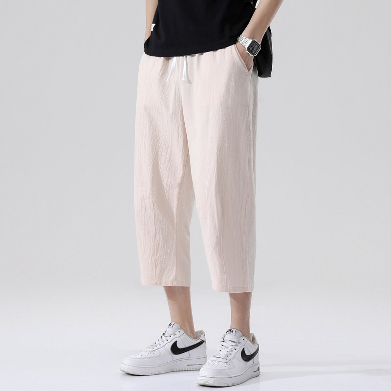 夏季休闲裤男百搭棉麻宽松亚麻裤韩版潮流七分裤八分直筒K821P20,男装牛仔裤,四季星座303A