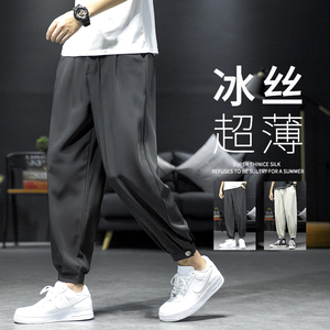 裤子男韩版潮流休闲宽松直筒阔腿裤春夏季薄款百搭哈伦九分裤K91图片