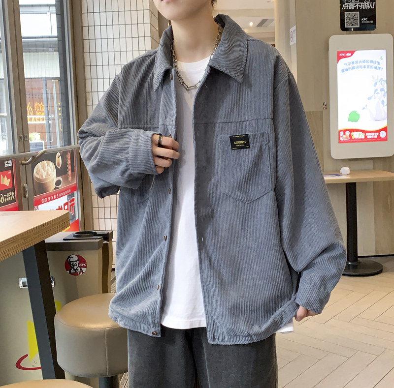 cityboy男秋冬季灯芯绒韩版工装衬衣宽松外套JK2022常规30加绒40,男装衬衫,四季星座303A