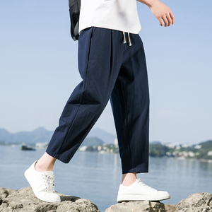夏季休闲裤子男百搭棉麻宽松亚麻裤韩版潮流九分裤长裤直筒K22P25图片
