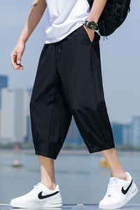 男夏季薄款冰丝休闲裤男士宽松直筒运动短裤胖子潮7分裤子K970P17图片