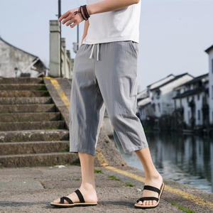 夏季休闲裤男百搭棉麻宽松亚麻裤韩版潮流七分裤八分直筒K821P20图片