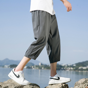 男夏季薄款冰丝休闲裤男士宽松直筒运动短裤胖子潮7分裤子K970图片