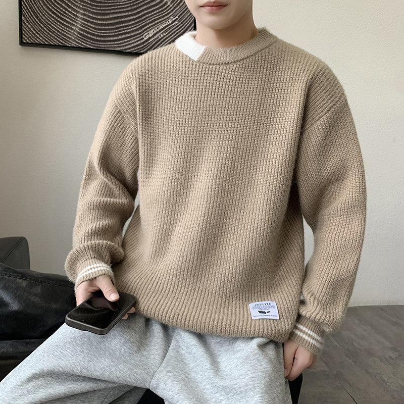 MY8267圆领毛衣男秋冬季纯色针织打底衫内搭加厚保暖常规37加绒47,男装T恤,四季星座303A