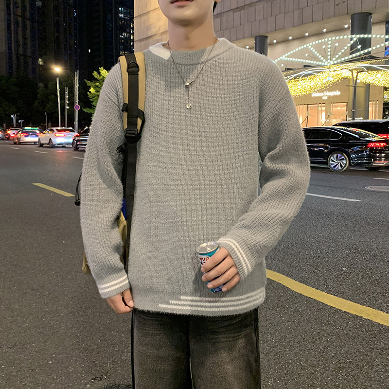 MY8267圆领毛衣男秋冬季纯色针织打底衫内搭加厚保暖常规37加绒47,男装T恤,四季星座303A
