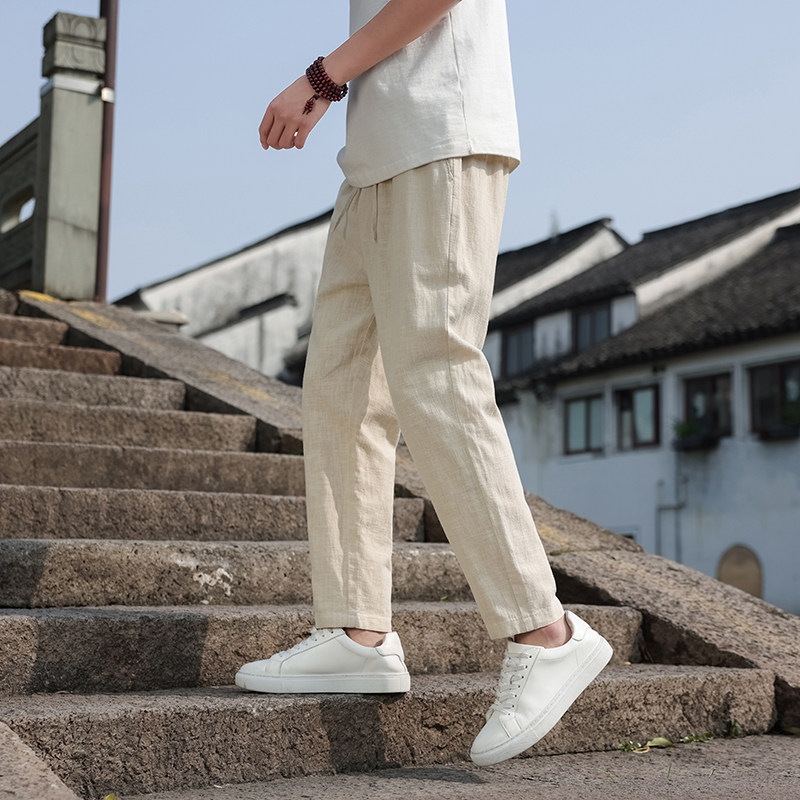 30%亚麻含量男士夏季休闲裤九分裤子新中式风男装K100P30,男装休闲裤,四季星座303A