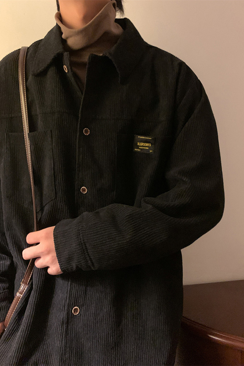 港风灯芯绒加厚长袖衬衫男春秋季大码衬衣外套休闲上衣服JK2022,男装衬衫,四季星座303A