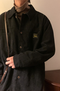 港风灯芯绒加厚长袖衬衫男春秋季大码衬衣外套休闲上衣服JK2022图片