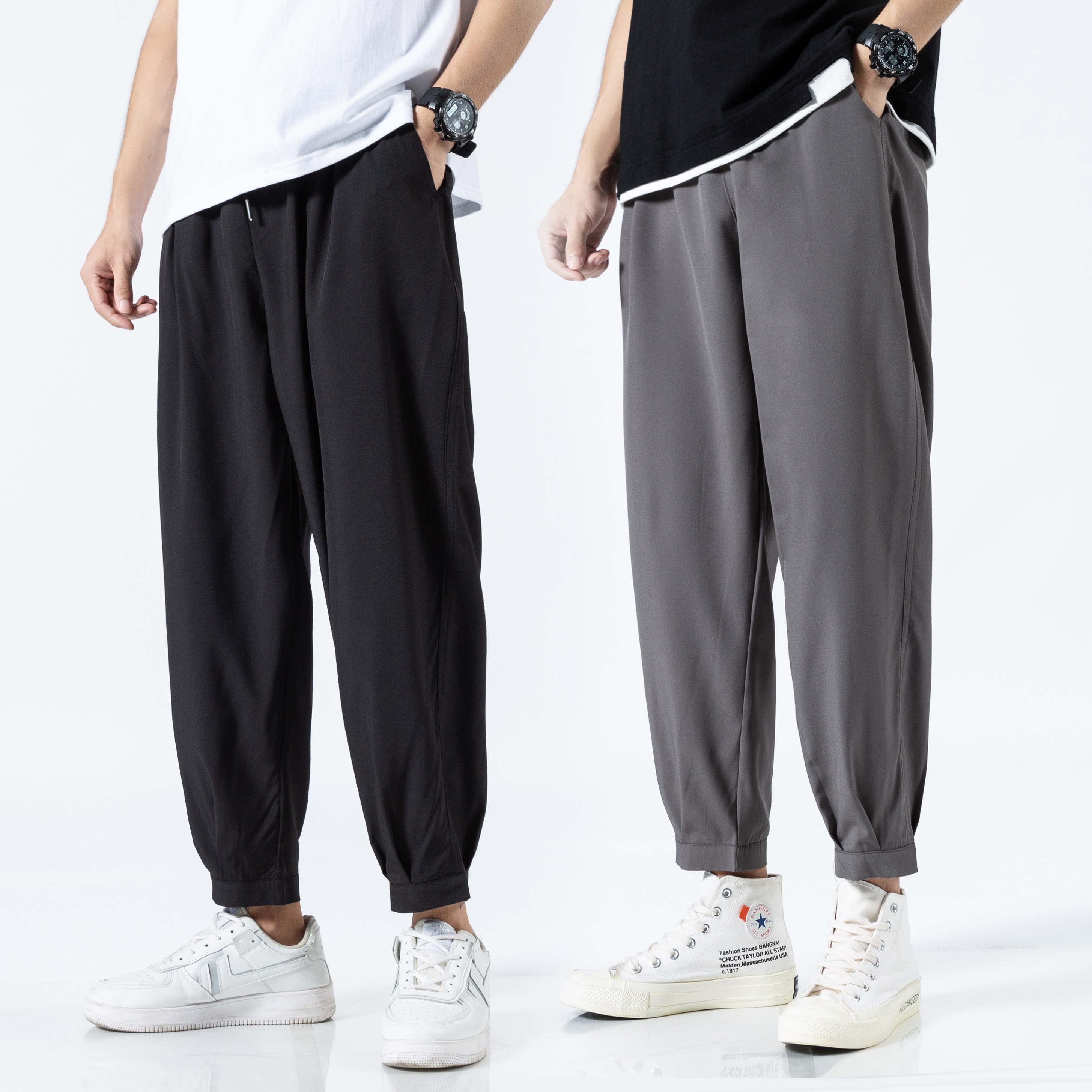 2026新款轻薄冰丝休闲裤裤子男学生运动直筒西装裤九分裤K950，男装西服套装，四季星座303A