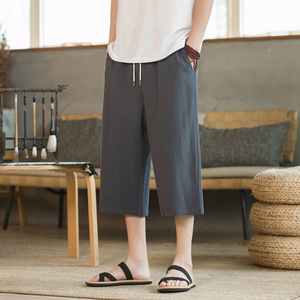 夏季休闲裤男百搭棉麻宽松亚麻裤韩版潮流七分裤八分直筒K918P23图片