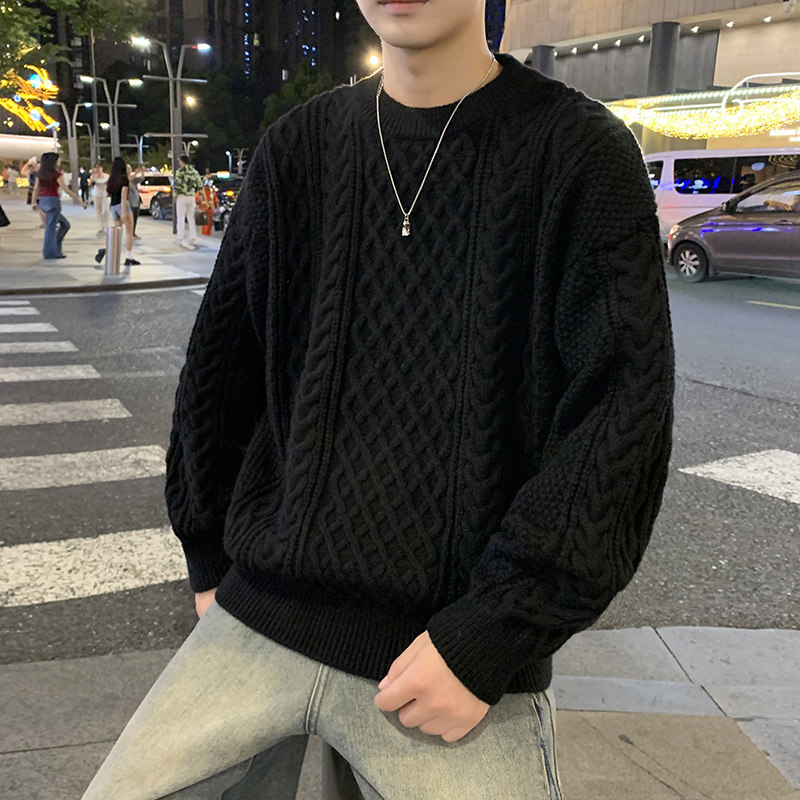 MY8267麻花毛衣男生秋冬季新款复古日系慵懒风圆领男常规37加绒47,男装针织衫/毛衣,四季星座303A
