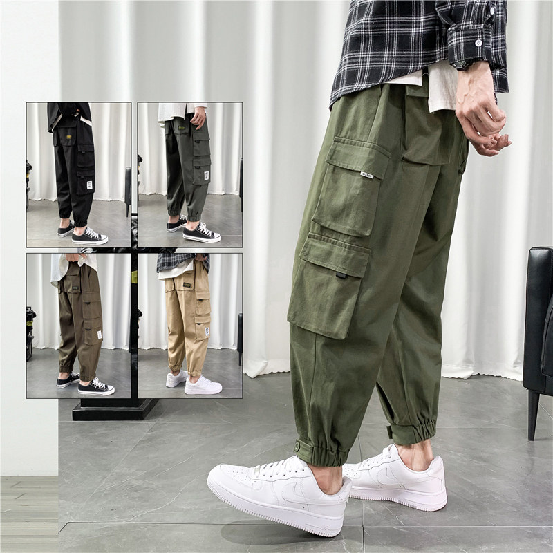工装裤男日系束脚裤潮牌宽松多口袋长裤春季九分303-KZ24(纯棉），男装工装外套，四季星座303A