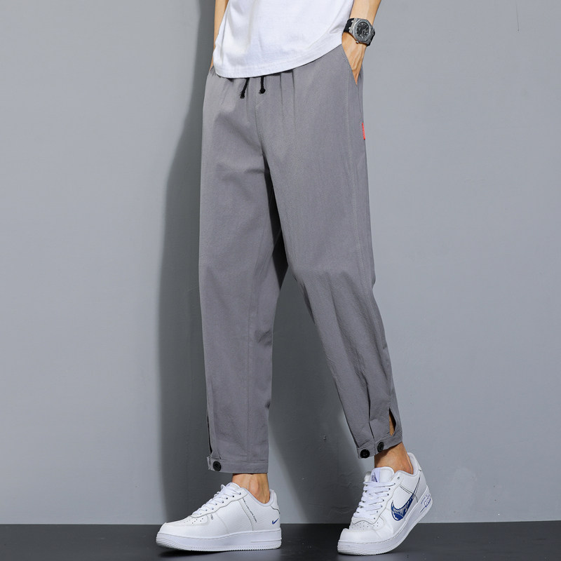 两件装休闲裤子男夏季宽松韩版潮流九分束脚裤亚麻裤K383P25,男装休闲裤,四季星座303A