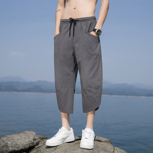 棉麻七分裤男夏薄款亚麻马裤休闲沙滩裤子男裤短裤K88P23
