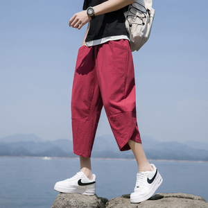 棉麻七分裤男夏薄款亚麻马裤休闲沙滩裤子男裤短裤K88 P23图片