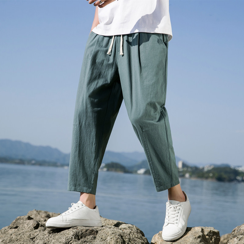 夏季休闲裤子男百搭棉麻宽松亚麻裤韩版潮流九分裤长裤直筒K22P25,男装休闲裤,四季星座303A
