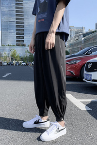 裤子男韩版潮流休闲宽松直筒阔腿裤春夏季薄款百搭哈伦九分裤K91图片