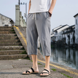 夏季休闲裤男百搭棉麻宽松亚麻裤韩版潮流七分裤八分直筒K821P20，男装牛仔裤，四季星座303A