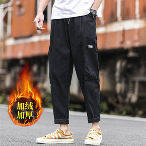 休闲裤男港风大码九分裤工装裤学生运动裤K9117常规P25加绒P35，男装工装外套，四季星座303A